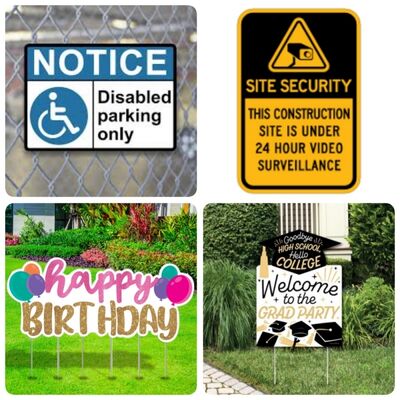 Lightweight, waterproof corflute signs with custom sizes and printing. Suitable for indoor and outdoor use, with optional UV protection for durability.